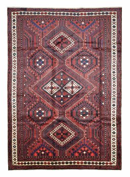 Full view of 2000s Lori rug from Iran / Persia, 290 × 203 cm in Red tones