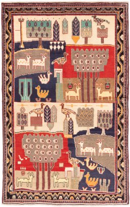 Full view of 1996s Lori rug from Iran / Persia, 232 × 145 cm in Multi Color tones