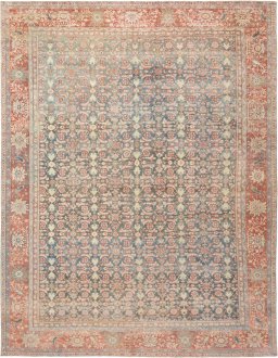 Full view of 1920s Mahal rug from Iran / Persia, 451 × 346 cm in Dark blue tones