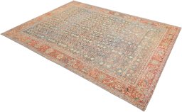 Close-up detail of 1920s Mahal rug from Iran / Persia showing Wool weave