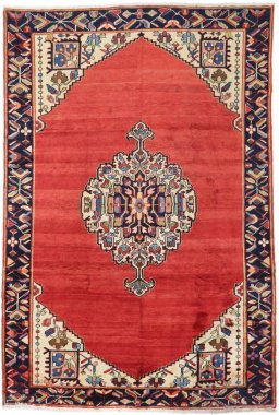Full view of 1995s Mahal rug from Iran / Persia, 304 × 200 cm in Red tones