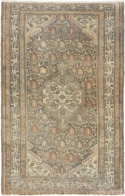 Full view of 1920s Malayer rug from Iran / Persia, 161 × 104 cm in Gray tones