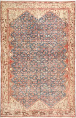 Full view of 1920s Malayer rug from Iran / Persia, 201 × 128 cm in Blue tones