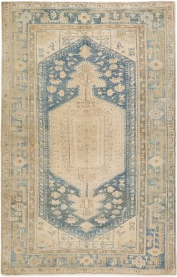 Full view of 1920s Malayer rug from Iran / Persia, 231 × 147 cm in Blue tones