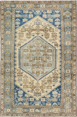 Full view of 1920s Malayer rug from Iran / Persia, 198 × 127 cm in Cream tones