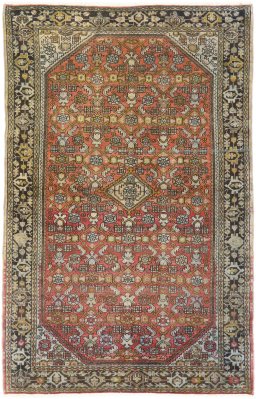 Full view of 1920s Malayer rug from Iran / Persia, 203 × 130 cm in Terracotta tones