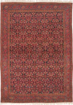 Full view of 1900s Malayer rug from Iran / Persia, 190 × 144 cm in Dark blue tones