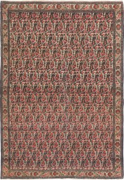 Full view of 1900s Malayer rug from Iran / Persia, 200 × 135 cm in Cream tones