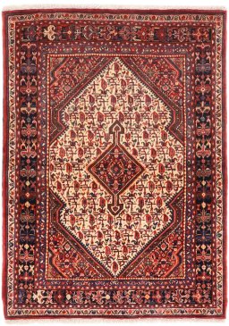 Full view of 1940s Malayer rug from Iran / Persia, 150 × 107 cm in Cream tones