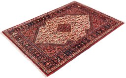 Corner detail of 1940s Malayer rug showing border pattern and Wool pile