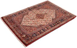 Close-up detail of 1940s Malayer rug from Iran / Persia showing Wool weave