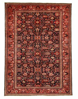 Full view of 2000s Malayer rug from Iran / Persia, 378 × 273 cm in Blue tones
