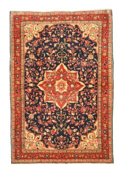 Full view of 2000s Malayer rug from Iran / Persia, 157 × 107 cm in Blue tones