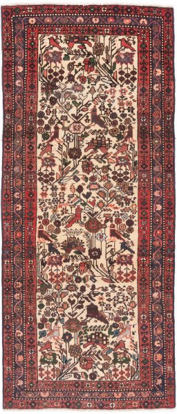 Full view of 1974s Malayer rug from Iran / Persia, 190 × 80 cm in Cream tones