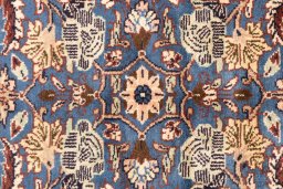 Full view of 1981s Malayer rug from Iran / Persia, 295 × 82 cm in Dark blue tones