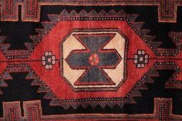 Full view of 1980s Malayer rug from Iran / Persia, 285 × 97 cm in Dark blue tones