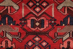 Full view of 1980s Malayer rug from Iran / Persia, 307 × 100 cm in Red tones