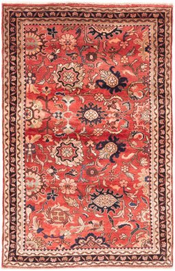 Full view of 1972s Malayer rug from Iran / Persia, 170 × 110 cm in Red tones
