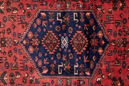 Full view of 1975s Malayer rug from Iran / Persia, 227 × 130 cm in Terracotta tones