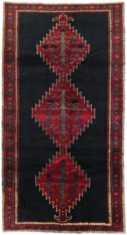 Full view of 1990s Malayer rug from Iran / Persia, 290 × 150 cm in Black tones
