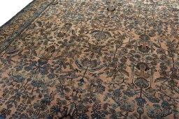 Backside of handmade 1930s Mehraban rug showing knot structure and weave density