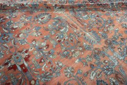 Close-up detail of 1930s Mehraban rug from Iran / Persia showing Wool weave