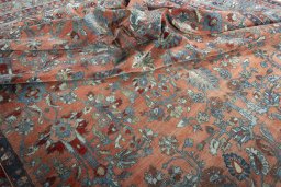 Surface texture of 1930s Mehraban rug with natural Wool and intricate pattern