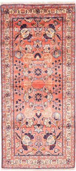 Full view of 1949s Mehraban rug from Iran / Persia, 172 × 75 cm in Terracotta tones
