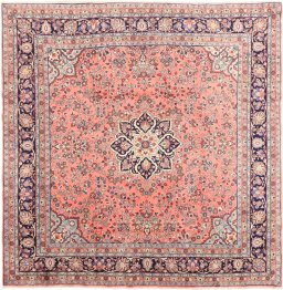 Full view of 2000s Mehraban rug from Iran / Persia, 255 × 253 cm in Red tones