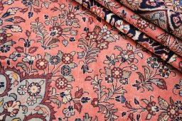 Close-up detail of 2000s Mehraban rug from Iran / Persia showing Wool weave
