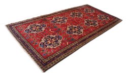 Close-up detail of 2000s Meshkin rug from Iran / Persia showing Wool weave