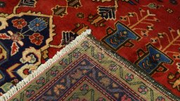 Close-up detail of 2000s Meshkin rug from Iran / Persia showing Wool weave