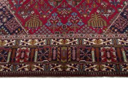 Full view of 1970s Meymeh rug from Iran / Persia, 423 × 302 cm in Red tones