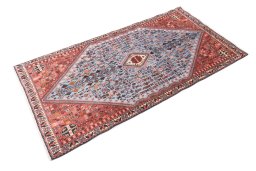 Corner detail of 1975s Meymeh rug showing border pattern and Wool pile