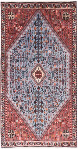Corner detail of 1975s Meymeh rug showing border pattern and Wool pile