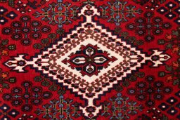 Full view of 1977s Meymeh rug from Iran / Persia, 162 × 100 cm in Red tones