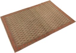 Corner detail of 1880s Senneh rug showing border pattern and Wool pile