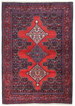 Full view of 1940s Senneh rug from Iran / Persia, 157 × 115 cm in Dark blue tones