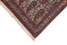 Backside of handmade 1980s Senneh rug showing knot structure and weave density