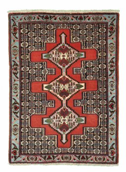 Full view of New Senneh rug from Iran / Persia, 102 × 75 cm in Red tones