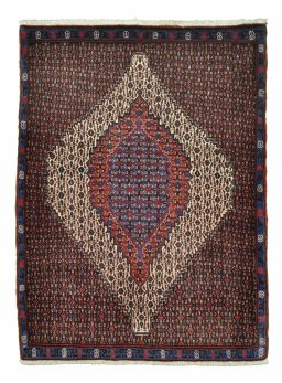 Full view of New Senneh rug from Iran / Persia, 103 × 79 cm in Beige tones