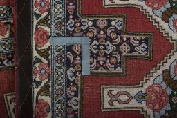 Close-up detail of 2000s Senneh rug from Iran / Persia showing Wool weave