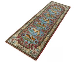 Corner detail of 2000s Senneh rug showing border pattern and Wool pile