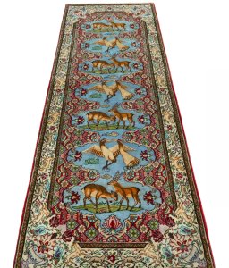 Surface texture of 2000s Senneh rug with natural Wool and intricate pattern