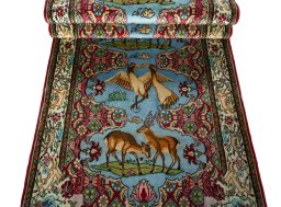 Full view of 2000s Senneh rug from Iran / Persia, 280 × 91 cm in Blue tones