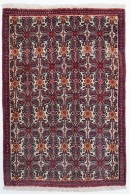 Full view of 1990s Senneh rug from Iran / Persia, 105 × 72 cm in Beige tones