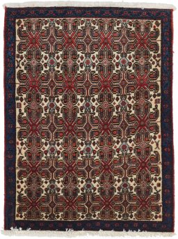 Full view of 1960s Senneh rug from Iran / Persia, 95 × 77 cm in Multi Color tones