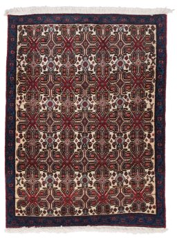 Full view of 1950s Senneh rug from Iran / Persia, 95 × 72 cm in Multi Color tones