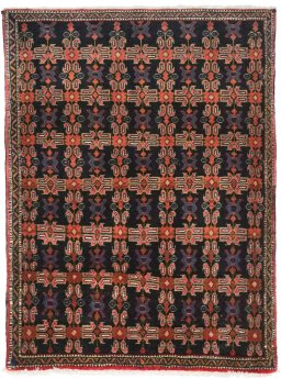 Full view of 1950s Senneh rug from Iran / Persia, 100 × 80 cm in Multi Color tones