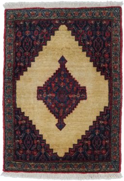 Full view of 1990s Senneh rug from Iran / Persia, 90 × 65 cm in Beige tones